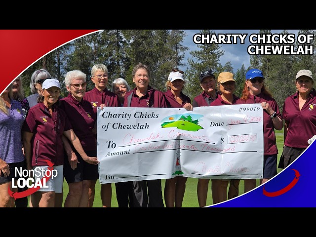 Charity Chicks holding a donation check for the Chewelah community